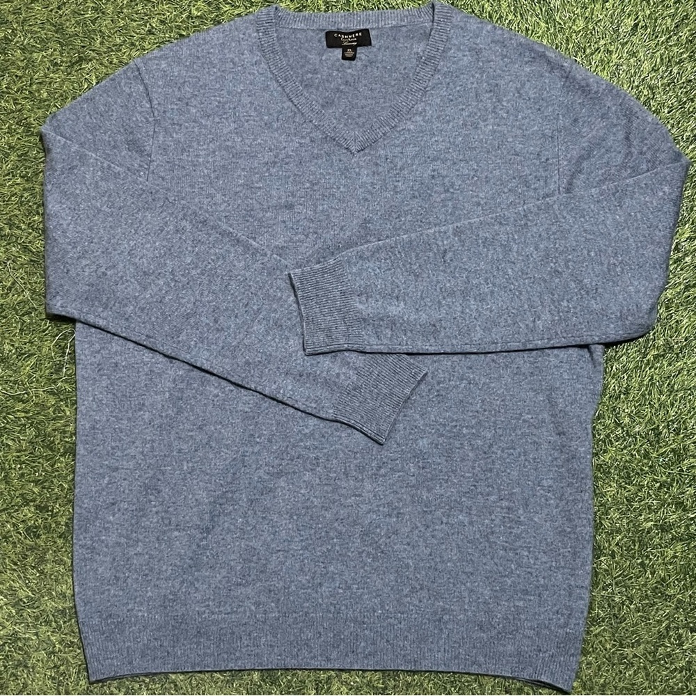 Club Room Luxury Cashmere Sweater Men's XL Blue Pullover 100% Cashmere V-Neck